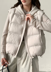 Loose Apricot Hooded Drawstring Patchwork Duck Down Waistcoat Winter