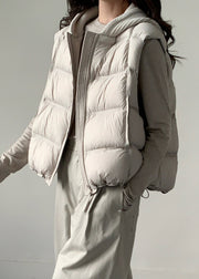 Loose Apricot Hooded Drawstring Patchwork Duck Down Waistcoat Winter