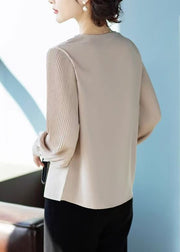 Loose Apricot Peter Pan Collar Wrinkled Chiffon Blouses Fall