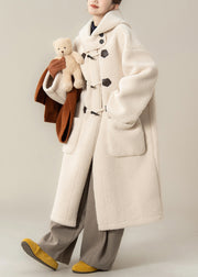 Loose Apricot Pockets Thick Faux Fur Hooded Coats Winter