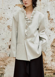 Loose Apricot Ruffled Button Back Side Open Cotton Coat Fall