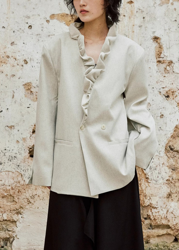 Loose Apricot Ruffled Button Back Side Open Cotton Coat Fall