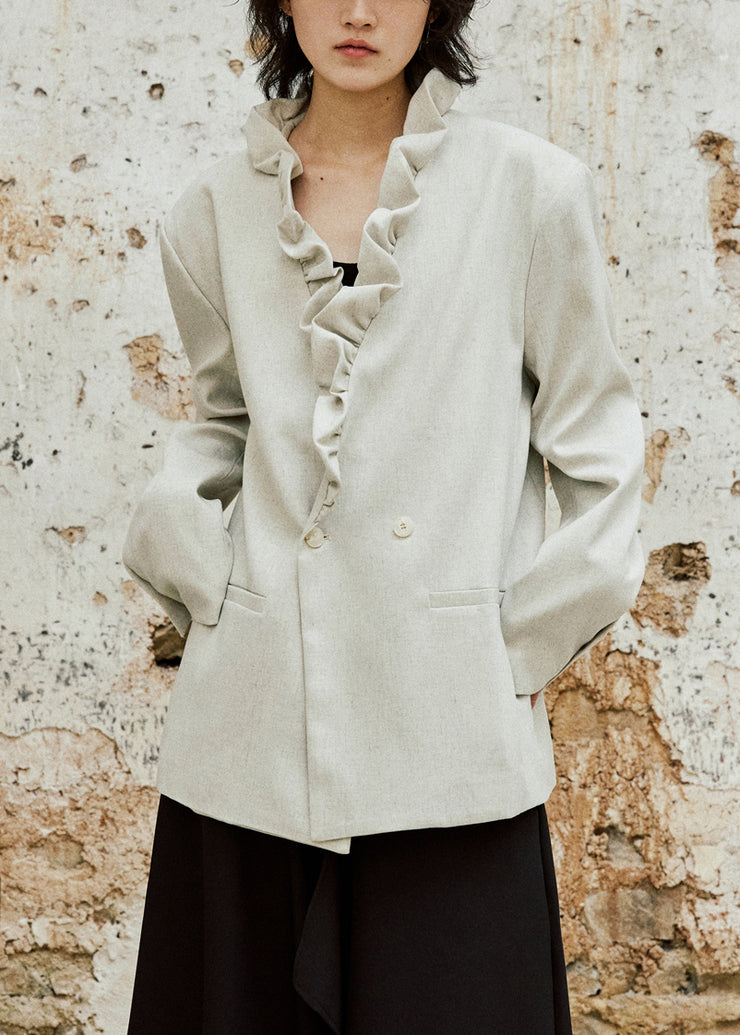 Loose Apricot Ruffled Button Back Side Open Cotton Coat Fall