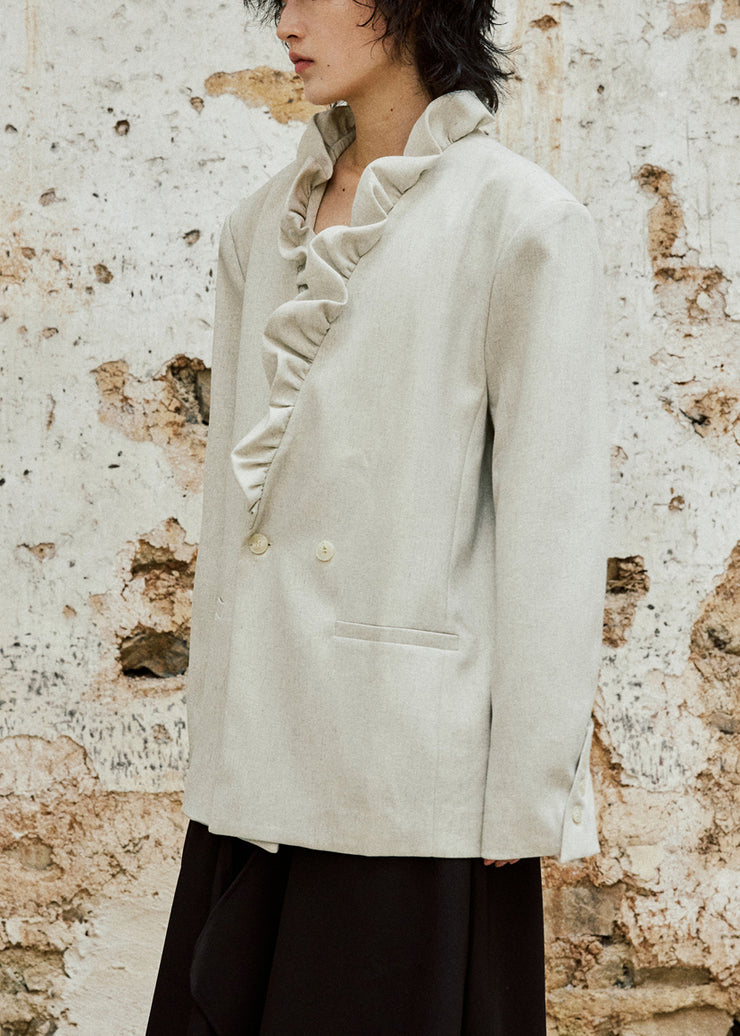 Loose Apricot Ruffled Button Back Side Open Cotton Coat Fall
