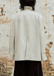 Loose Apricot Ruffled Button Back Side Open Cotton Coat Fall