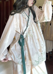 Loose Apricot Ruffled Print Lace Up Cotton Pajamas Two Pieces Set Fall