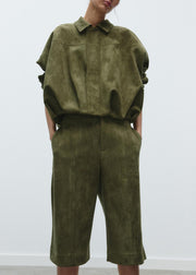 Loose Army Green Peter Pan Collar Pockets Faux Suede Two Piece Set Fall