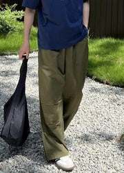 Loose Army Green Pockets Solid Drawstring Cotton Mens Pants Summer