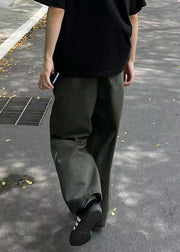 Loose Army Green Pockets Solid Drawstring Cotton Mens Pants Summer