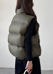 Loose Army Green Zip Up Srawstring Duck Down Waistcoat Winter