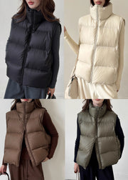 Loose Army Green Zip Up Srawstring Duck Down Waistcoat Winter