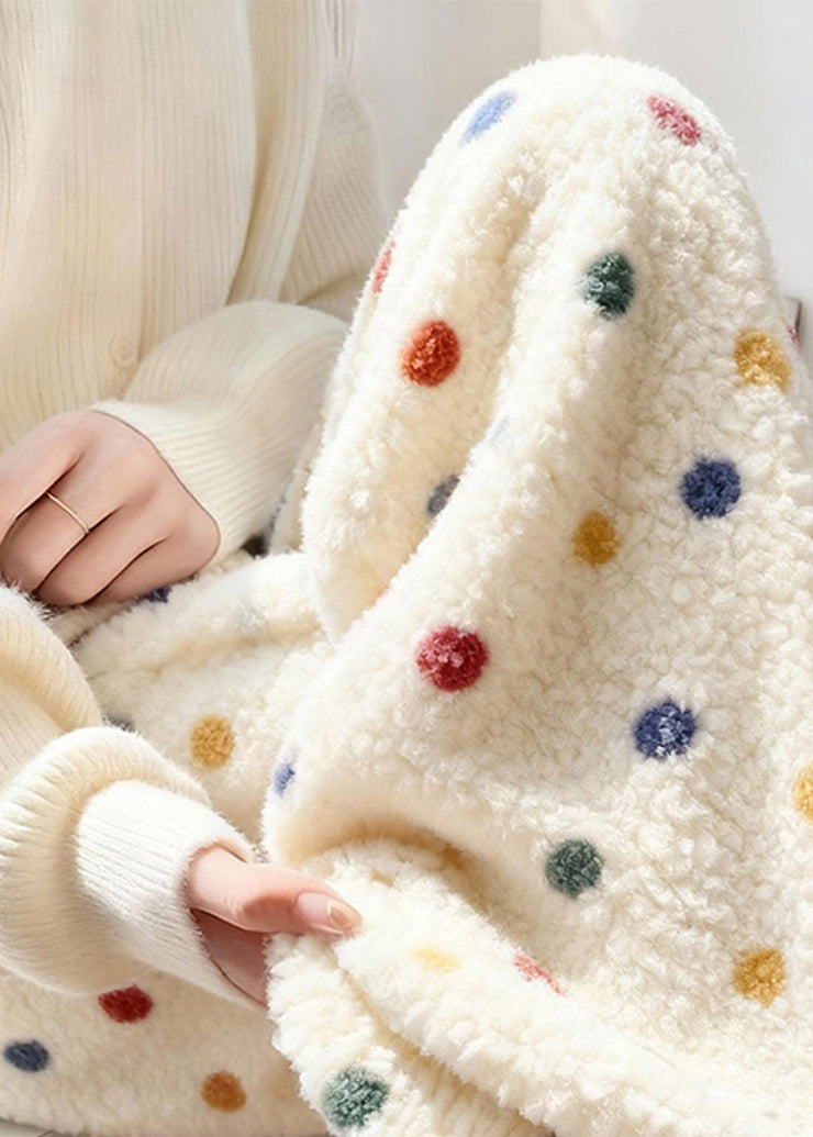 Loose Beige Colorful Dots Elastic Waist Fluffy Pants Winter