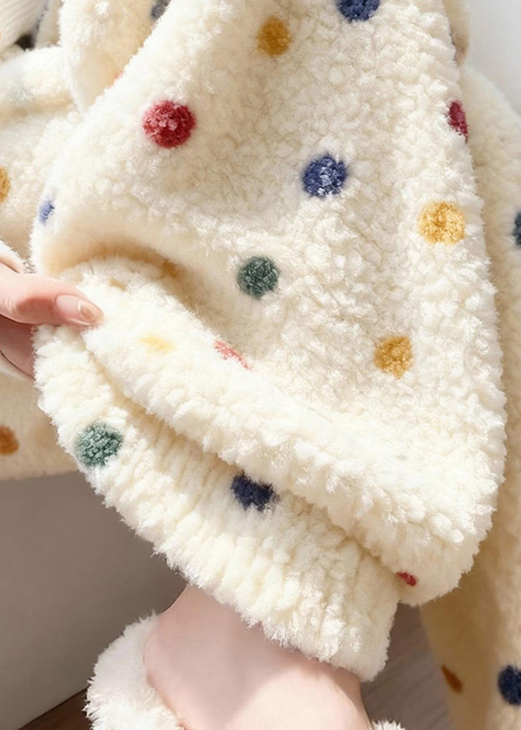 Loose Beige Colorful Dots Elastic Waist Fluffy Pants Winter