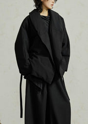 Loose Beige Peter Pan Collar Tie Waist Duck Down Down Jacket Winter