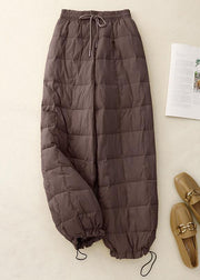 Loose Beige Plaid Drawstring Elastic Waist Fine Cotton Filled Pants Winter