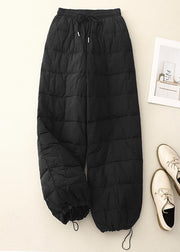 Loose Beige Plaid Drawstring Elastic Waist Fine Cotton Filled Pants Winter