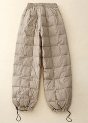 Loose Beige Plaid Drawstring Elastic Waist Fine Cotton Filled Pants Winter