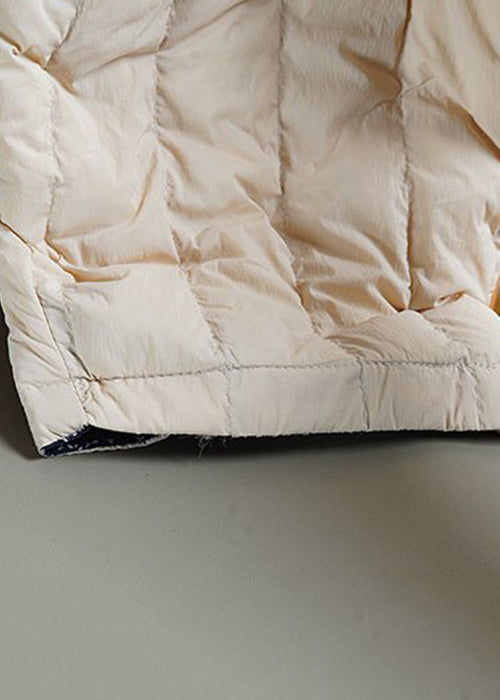 Loose Beige Pockets Elastic Waist Cotton Filled Pants Winter