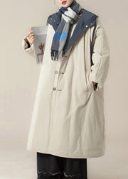 Loose Beige Pockets Hooded Long Parka Winter