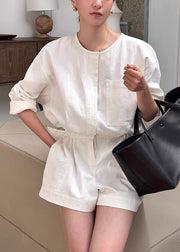 Loose Beige Pockets Tie Waist Linen Jumpsuit Summer