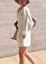 Loose Beige Pockets Tie Waist Linen Jumpsuit Summer