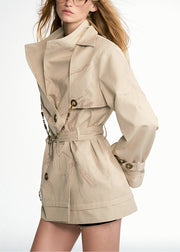 Loose Beige Print Double Breast Cotton Trench Coat Fall