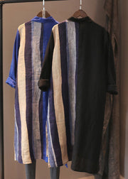 Loose Black Asymmetrical Button Pockets Cotton Shirts Dresses Long Sleeve