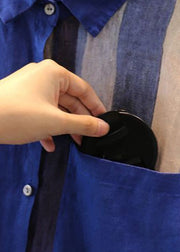 Loose Black Asymmetrical Button Pockets Cotton Shirts Dresses Long Sleeve
