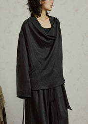 Loose Black Asymmetrical Solid Top Tops Fall