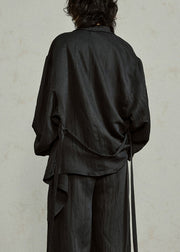 Loose Black Asymmetrical Solid Top Tops Fall
