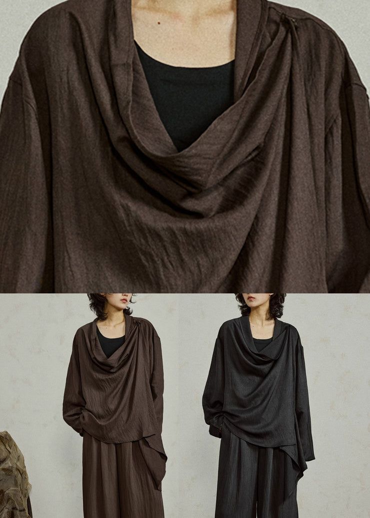 Loose Black Asymmetrical Solid Top Tops Fall