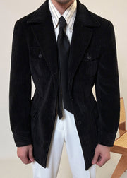 Loose Black Button Pockets Corduroy Men Coat Fall