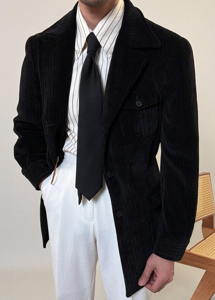 Loose Black Button Pockets Corduroy Men Coat Fall