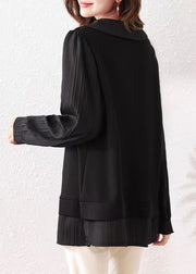 Loose Black Floral Front Open Cotton Shirt Tops Summer