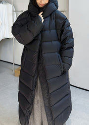 Loose Black Hooded Drawstring Duck Down Long Coats Winter