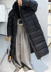 Loose Black Hooded Drawstring Duck Down Long Coats Winter