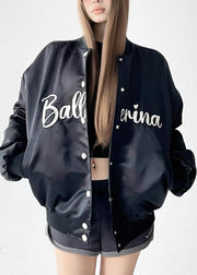 Loose Black Letter Button Cotton Filled Parkas Winter