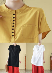 Loose Black O Neck Button Cotton T Shirts Summer