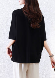 Loose Black O-Neck Print Cotton T Shirt Half Sleeve