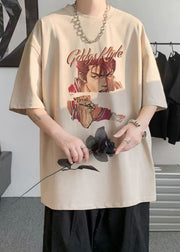 Loose Black O Neck Print Cotton T Shirts Men Summer