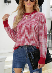 Loose Black O-Neck Striped Cozy Knit Sweater Spring