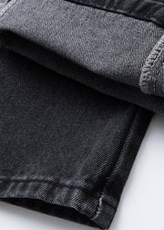 Loose Black Patchwork High Waist Straight Jeans