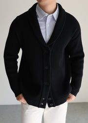 Loose Black Peter Pan Collar Button Knitted Cotton Mens Cardigans Winter