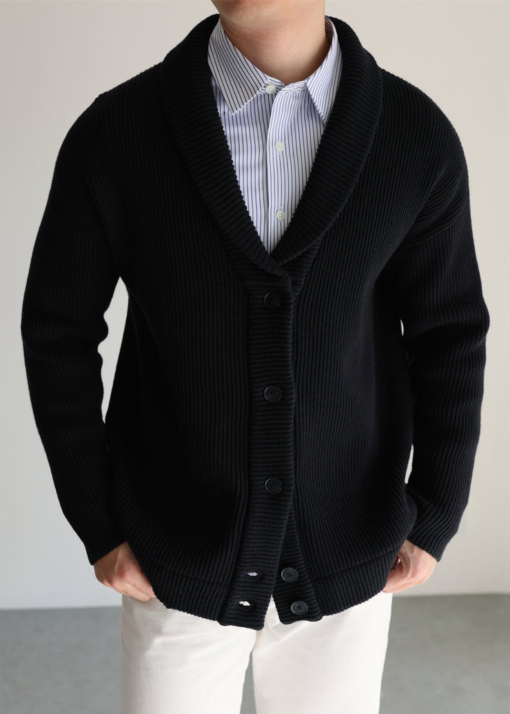 Loose Black Peter Pan Collar Button Knitted Cotton Mens Cardigans Winter