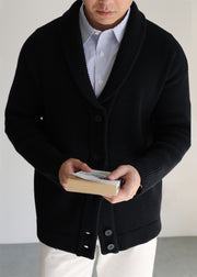 Loose Black Peter Pan Collar Button Knitted Cotton Mens Cardigans Winter