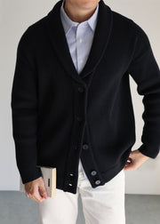 Loose Black Peter Pan Collar Button Knitted Cotton Mens Cardigans Winter