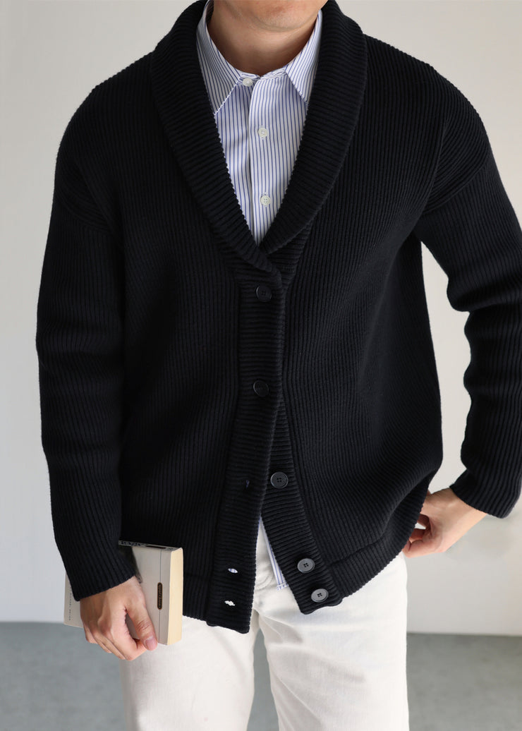 Loose Black Peter Pan Collar Button Knitted Cotton Mens Cardigans Winter