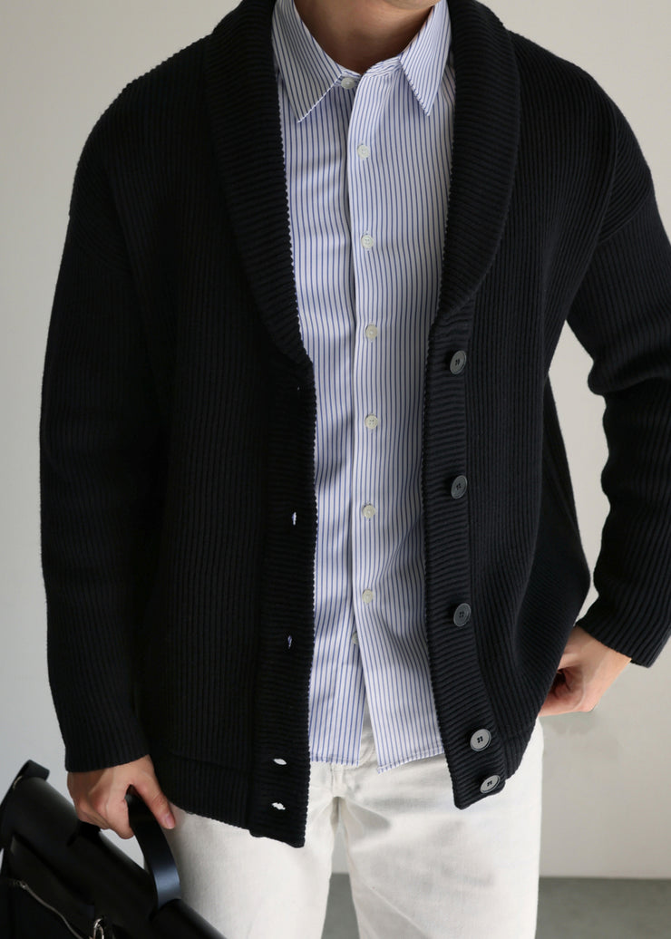 Loose Black Peter Pan Collar Button Knitted Cotton Mens Cardigans Winter