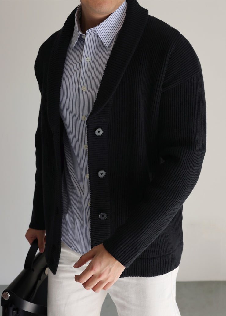 Loose Black Peter Pan Collar Button Knitted Cotton Mens Cardigans Winter