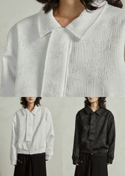 Loose Black Peter Pan Collar Zippered Silk Coats Fall